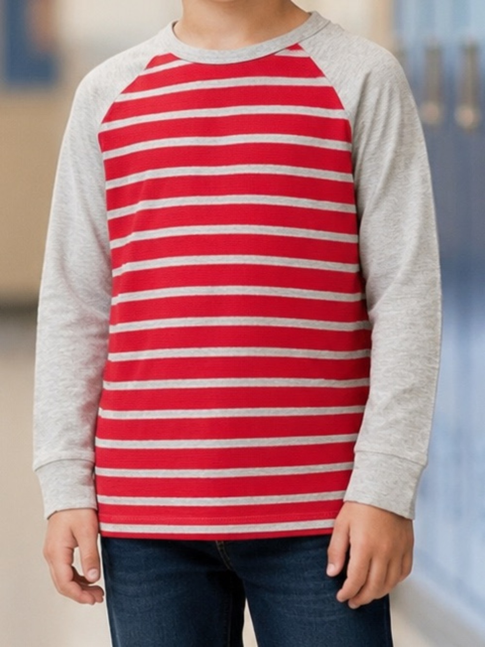 The Children's Place- Red and Gray Striped Long Sleeve Top Size 7/8